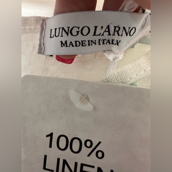 NEW NWT Lungo L’arno White 100% Linen Dress Coverup Size S Large Pockets Floral - Picture 6 of 7